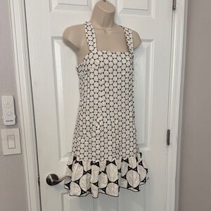 Diane Von Furstenberg white and gray polkadot linen dress